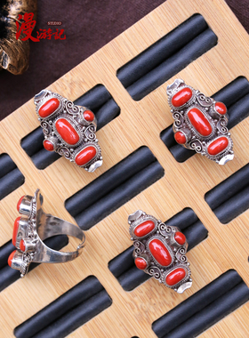 复古做旧s925纯银宝石开口戒情侣