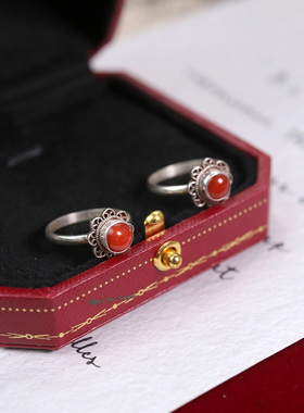 尼泊尔手工银饰品红宝石戒指