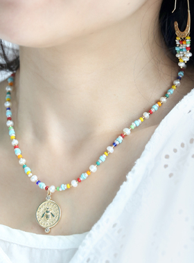 多巴胺气质珍珠绿松石项链手工