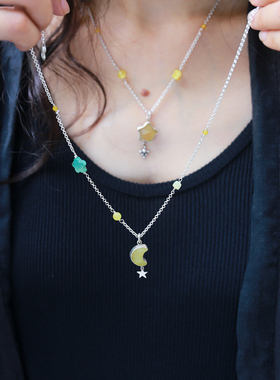 纯银天然蜜蜡可爱星星项链