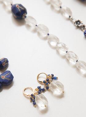 原创设计感青金石天然手作白水晶