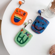 Export Japan-ROK wool felt soft Meng mini creative zero wallet bus card bag Rainbow retro cute smiley face ins