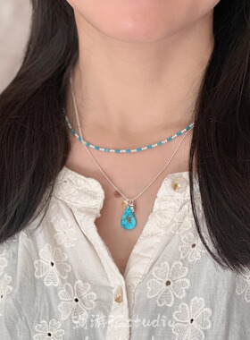 s925银绿松石蝴蝶锁骨链高级感