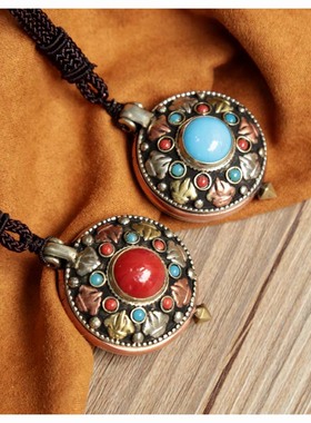 精致紫铜可打开吊坠棉麻毛衣链