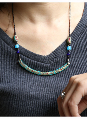 民族风手工六字真言吊坠项链