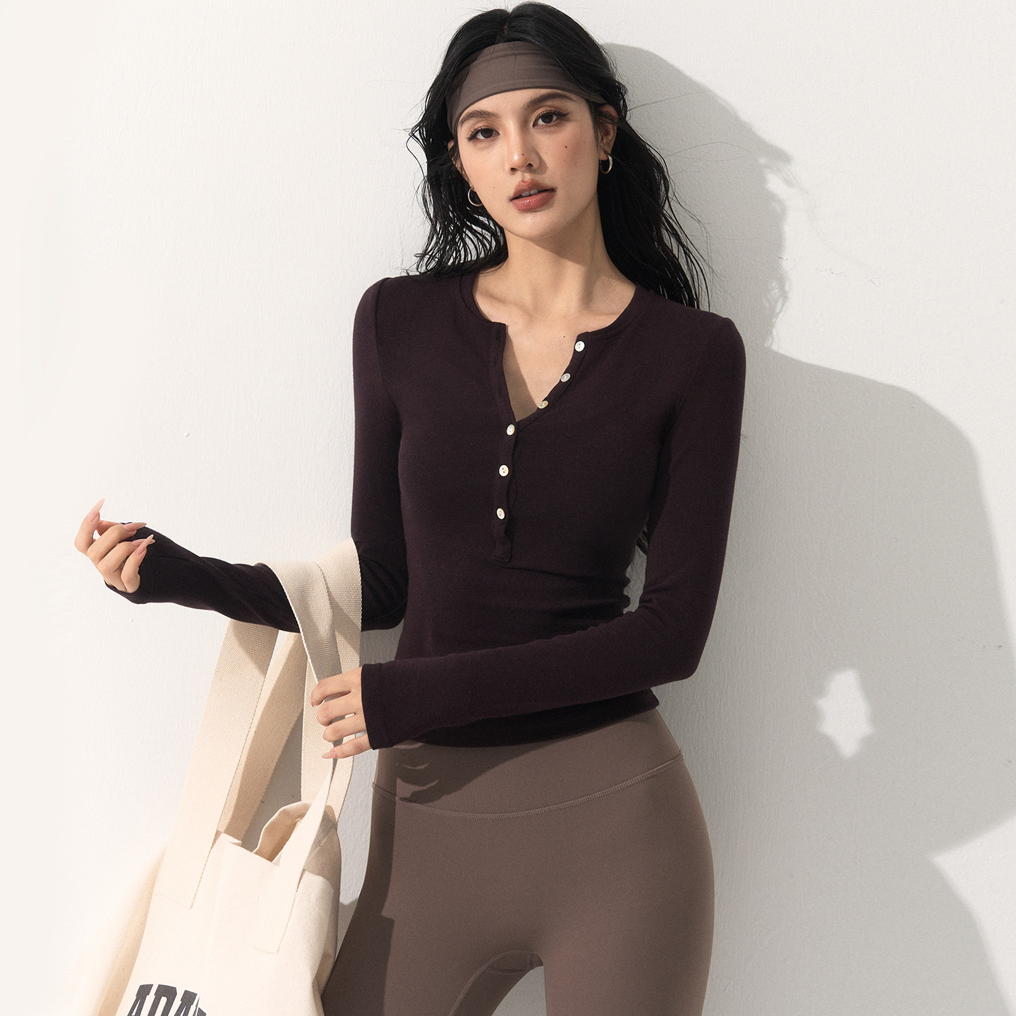 耐吉奥亨利领休闲针织瑜伽服打底衫高端普拉提运动T恤长袖上衣女,淘宝优惠券,粉丝福利购,淘宝优惠卷