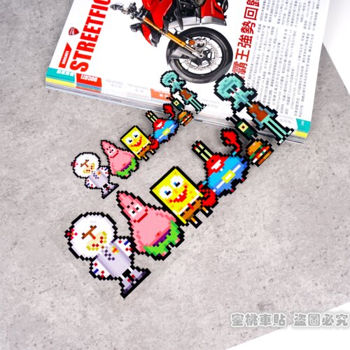 三阳踏板摩托 创意像素派大星海绵宝宝车身贴 卡通动漫装饰反光贴 - 图0