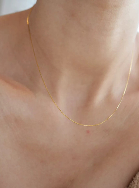 洗澡不掉色极细0.6毫米单链简约裸链钛钢镀金超细锁骨链项链女18k