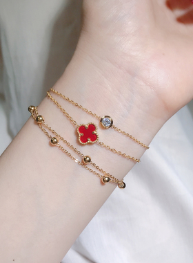 洗澡不掉色极简约一钻单钻手链女钛钢冷淡风气质百搭叠戴时尚手饰