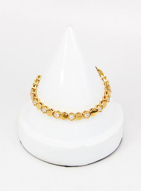 洗澡不掉色简约百搭精致蜂巢带钻手链钛钢镀18K女蜂巢镀金色