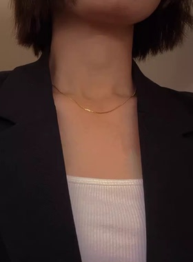 钛钢18k金色蛇骨项链女不褪色蛇骨单链素链锁骨链洗澡可戴裸链