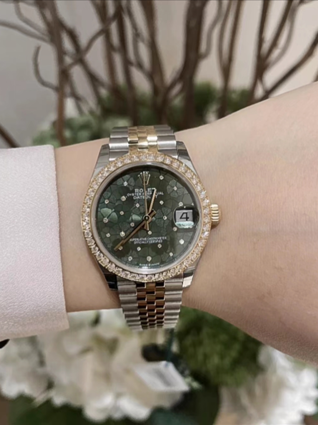 ROLEX劳力士手表日志型女表绿盘钻黄金钢带机械表M278383RBR-0032-图1