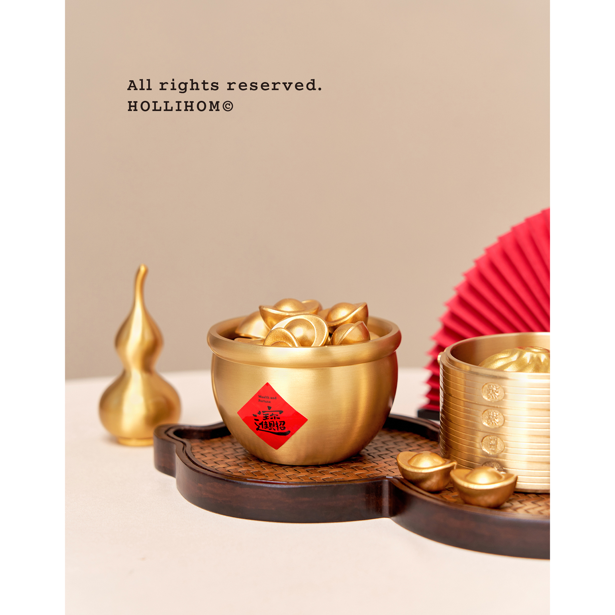 逅里「盆满富贵」黄铜聚宝盆 一桶金小摆件 八方来财招财开业装饰 - 图0