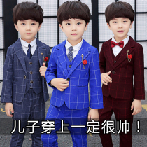 Flower Boy Small Suit Children Suits Suit Autumn Winter Plus Suede Yingren Boy Gown Boy Handsome Suit Three Sets