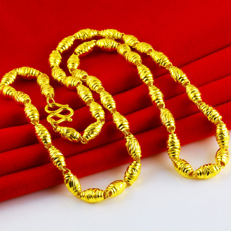 正品9999足金男女士橄榄形粗细素链 千影珠宝颈饰