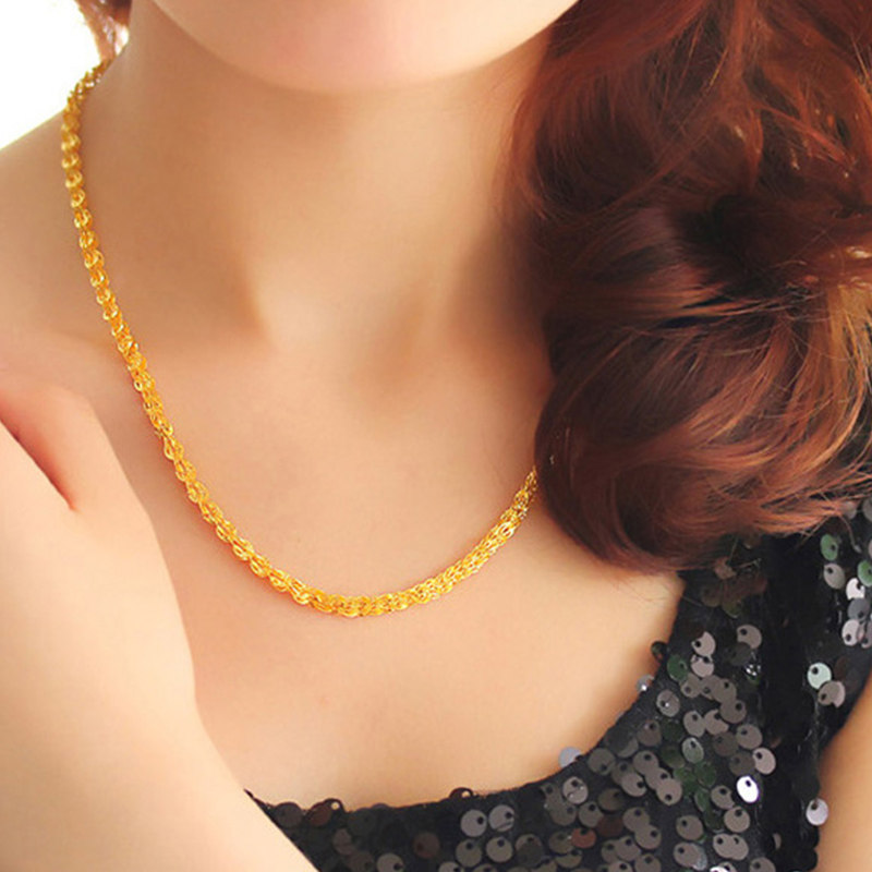 正品女士9999凤尾纯金素金锁骨链 千影珠宝颈饰