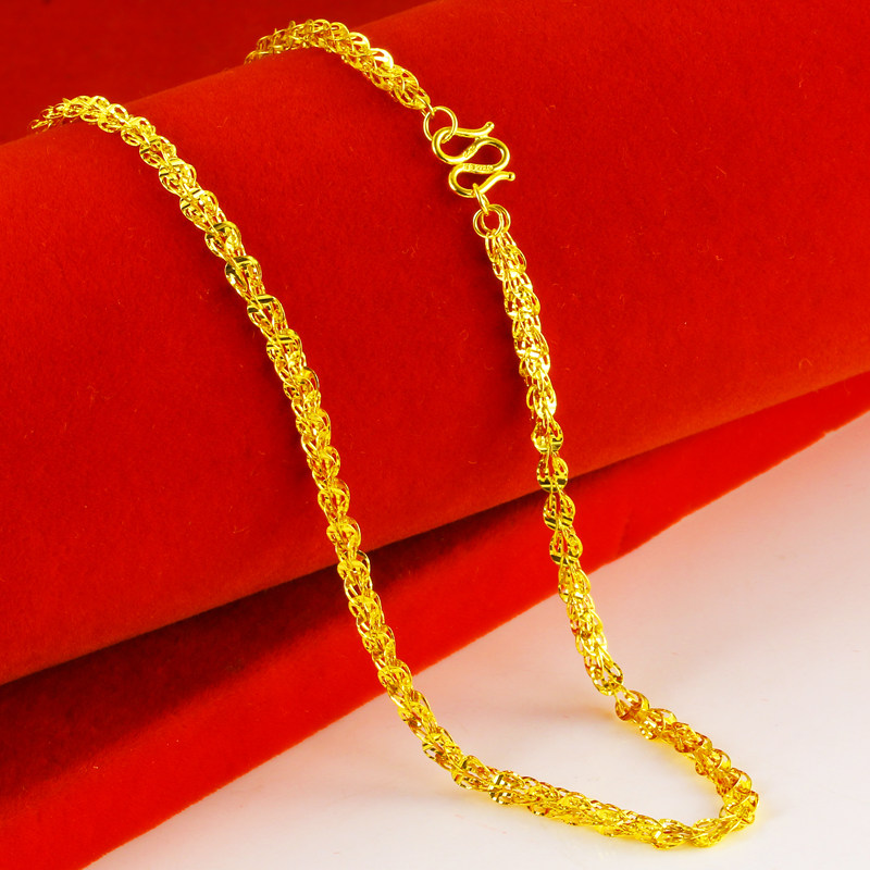 正品女士9999凤尾纯金素金锁骨链 千影珠宝颈饰