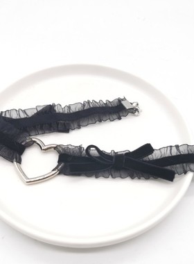 黑蕾丝金属爱心蝴蝶结choker项圈弹力颈带颈链chocker