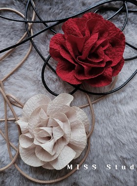 冷淡风黑色晚宴超仙女小号山茶花系带choker项链复古宫廷性感颈带