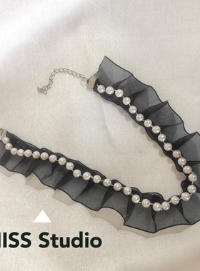 新款复古宫廷白色蕾丝纱网珍珠气质choker颈链项链搭颈带