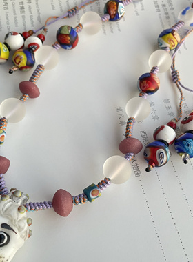 【收藏级】有趣的灵魂纯白色腓尼基佛头意大利千花琉璃珠毛衣项链