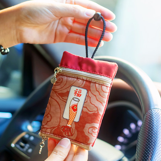 家门钥匙包抽拉式2025新古风布艺双层锁匙袋上下班汽车钥匙保护套