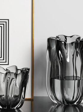 北欧现代简约大玻璃花瓶摆件餐桌电视柜客厅玄关轻奢琉璃插花花器