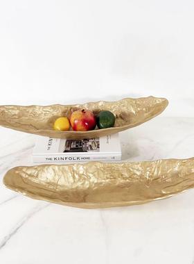 简约创意合金月亮桌面装饰居家装饰进口长条型托盘果盘摆件点