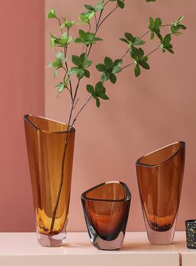 碧轩简约不规则厚重玻璃花瓶客厅插花摆件透明玻璃水养家居装饰品