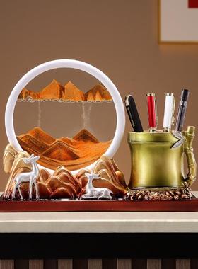 新中式节节高升流沙创意摆件玄关博古架书房书桌办公室笔筒摆设品