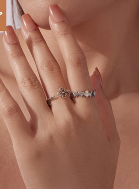 时予原创个性复古花纹钥匙开口戒指浪漫精致通体s925纯银戒指手饰