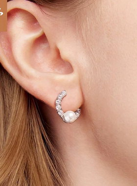 原创通体s925纯银璀璨珠光耳扣 优雅闪耀锆石珍珠耳环耳饰百搭