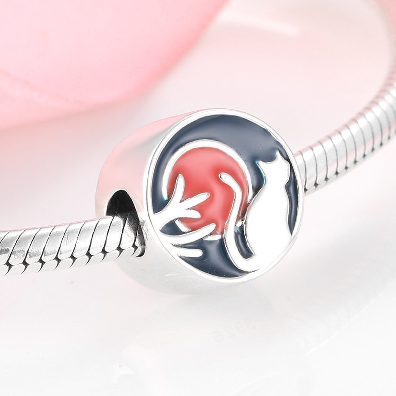 S925纯银珠子创意猫咪望月元素系列串珠吊坠 手链DIY银饰配件散珠,淘宝优惠券,粉丝福利购,淘宝优惠卷