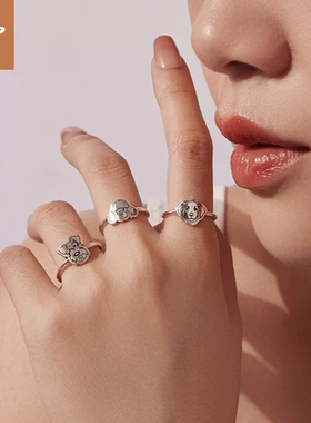 时予原创通体s925纯银金毛贵宾犬开口戒指可爱宠物狗狗戒指手饰