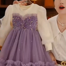 Girls dress Dress Autumn Winter 2024 New Baby Fluffy Mesh Dress Christmas Gown Gush Two Princess Dress