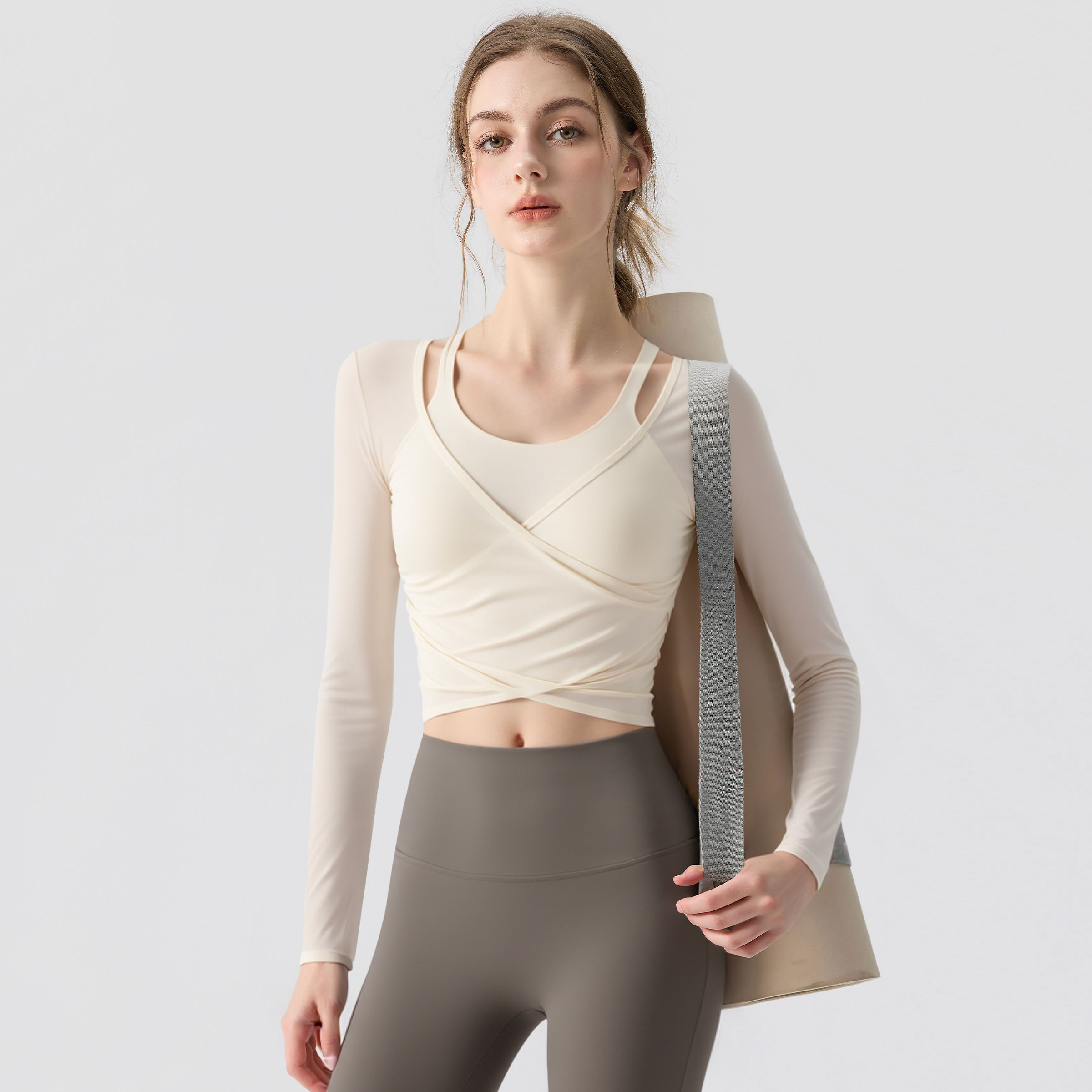 新丽雅瑜伽服女网纱罩衫长袖速干跑步运动上衣普拉提训练健身套装,淘宝优惠券,粉丝福利购,淘宝优惠卷