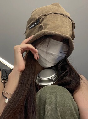 TUshu 废土风不想理人~大版水洗复古情侣堆堆帽冷帽包头帽子男女