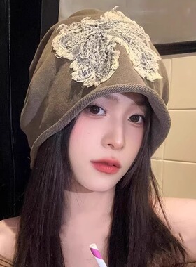 新款刺绣蝴蝶堆堆帽女卷边冷帽