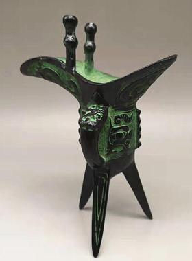 古玩铜器青铜酒杯酒樽酒爵觥摆件三角杯金属工艺品器皿