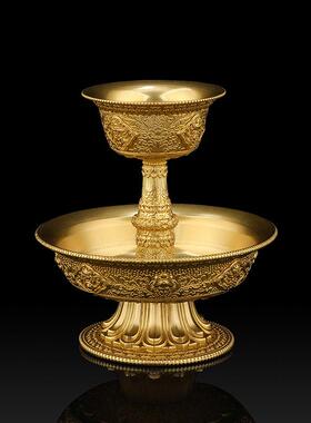 纯铜八吉祥雕花丝护法杯圣水杯藏式佛前供水家用供具摆件