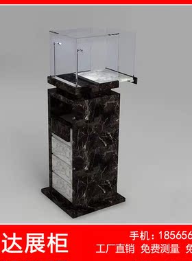 仿大理石奢侈品展览柜精品陈列柜古董瓷器展柜透明玻璃展览台带灯