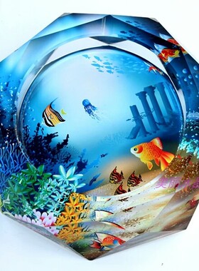 实用时尚水晶玻璃烟灰缸创意礼品精品高档海底世界彩印家居摆件