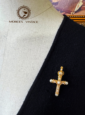 JBK珍珠十字架吊坠项链胸针