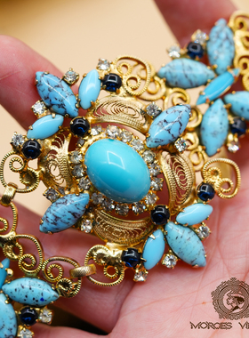 50年代仿蓝松石琉璃树脂珠子腰链