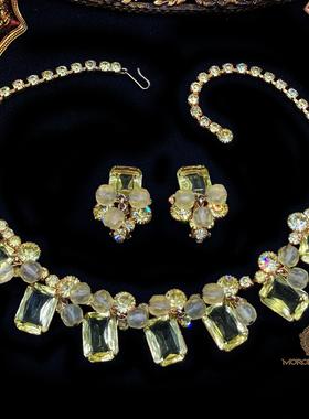 Vintage-S中古50年代JULIANA超稀有高级灰色黄色奥地利水晶套装