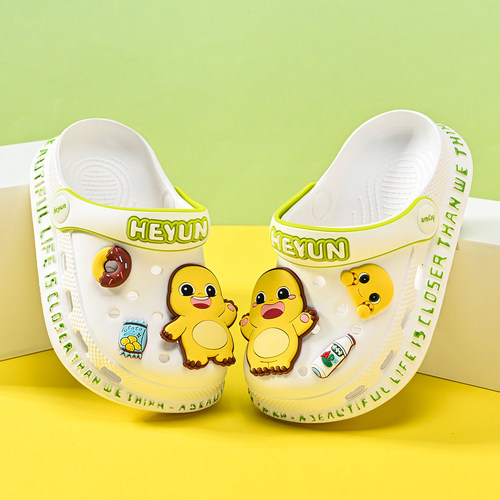 奶龙儿童洞洞鞋夏季新款男童拖鞋居家软底防滑室内宝宝女童凉拖鞋 - 图0