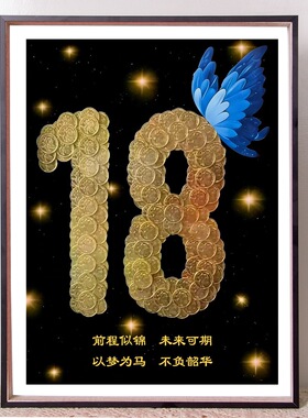 18岁硬币成人礼相框蓝蝴蝶
