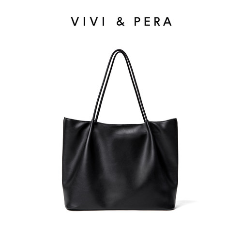 VIVI&PERA 2025新款软皮单肩大包包大容量休闲简约托特包黑色皱褶 - 图0