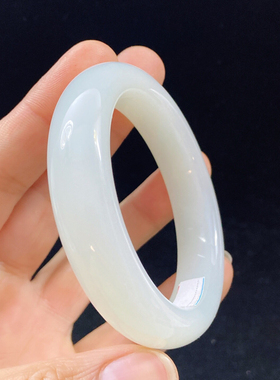 新货爆款纯天然新疆和田玉羊脂白手镯玉镯白玉镯子53圈口女款