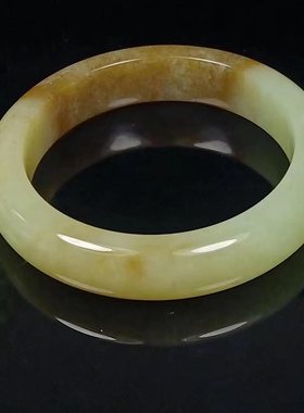 特价俄料和田玉糖黄玉镯美人条手镯玉镯糖黄玉镯子53圈口带证书